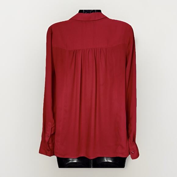 Maeve Anthropologie Tomato Red Long Sleeve 3 Button Top Shirt Blouse Medium Work - Picture 3 of 10